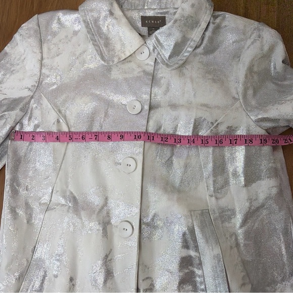 Kenar Women’s Foiled White Silver Trench Coat Size XL Metallic Maximalist